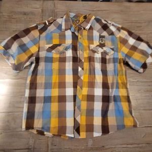 Raider Jean Co Infringement Button Up Plaid Shirt Mens 3XL Plaid Short Sleeve